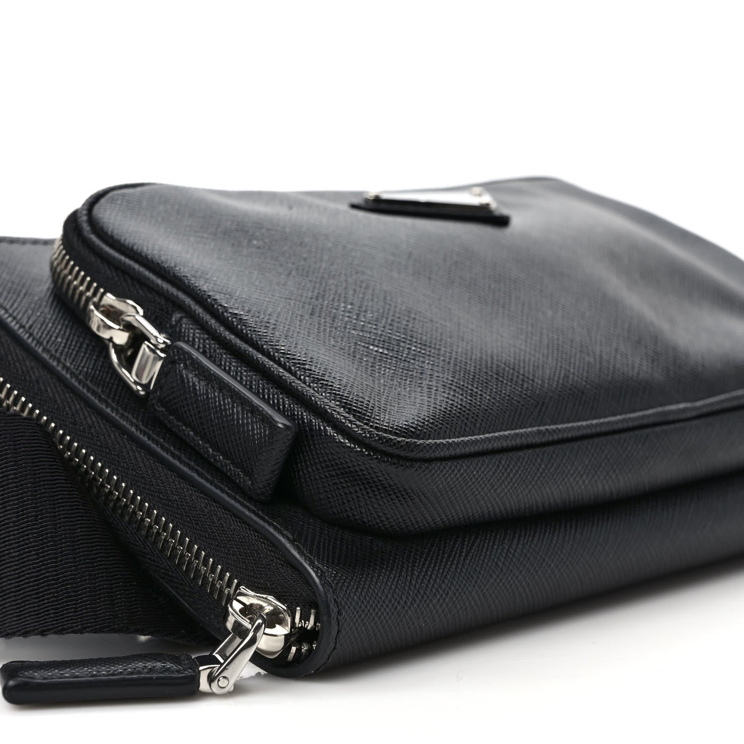 Prada Saffiano Travel Double Zip Crossbody Belt Bag Black 7 of 8