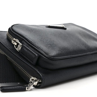 Prada Saffiano Travel Double Zip Crossbody Belt Bag Black 7 of 8