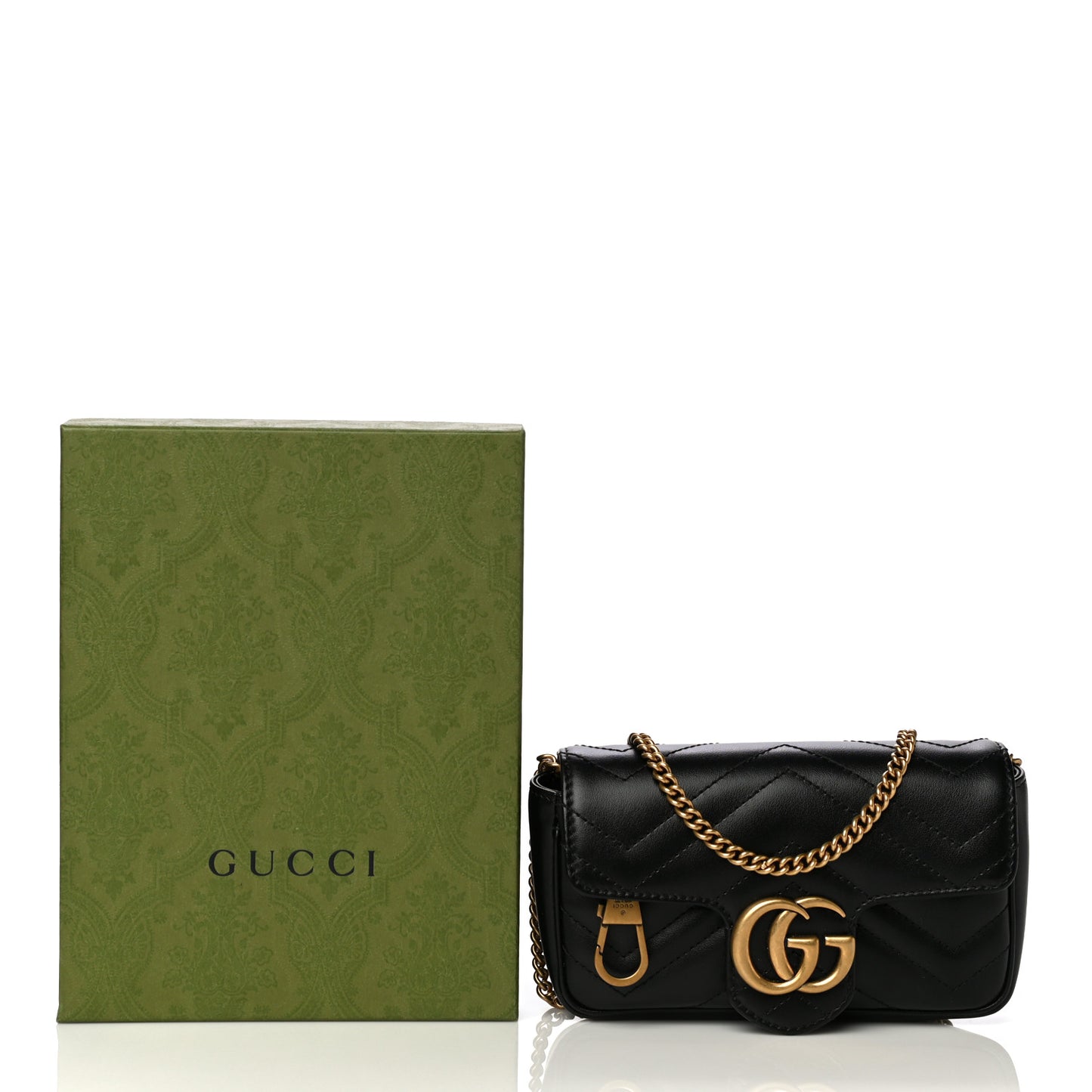 Calfskin Matelasse Super Mini GG Marmont Shoulder Bag Black