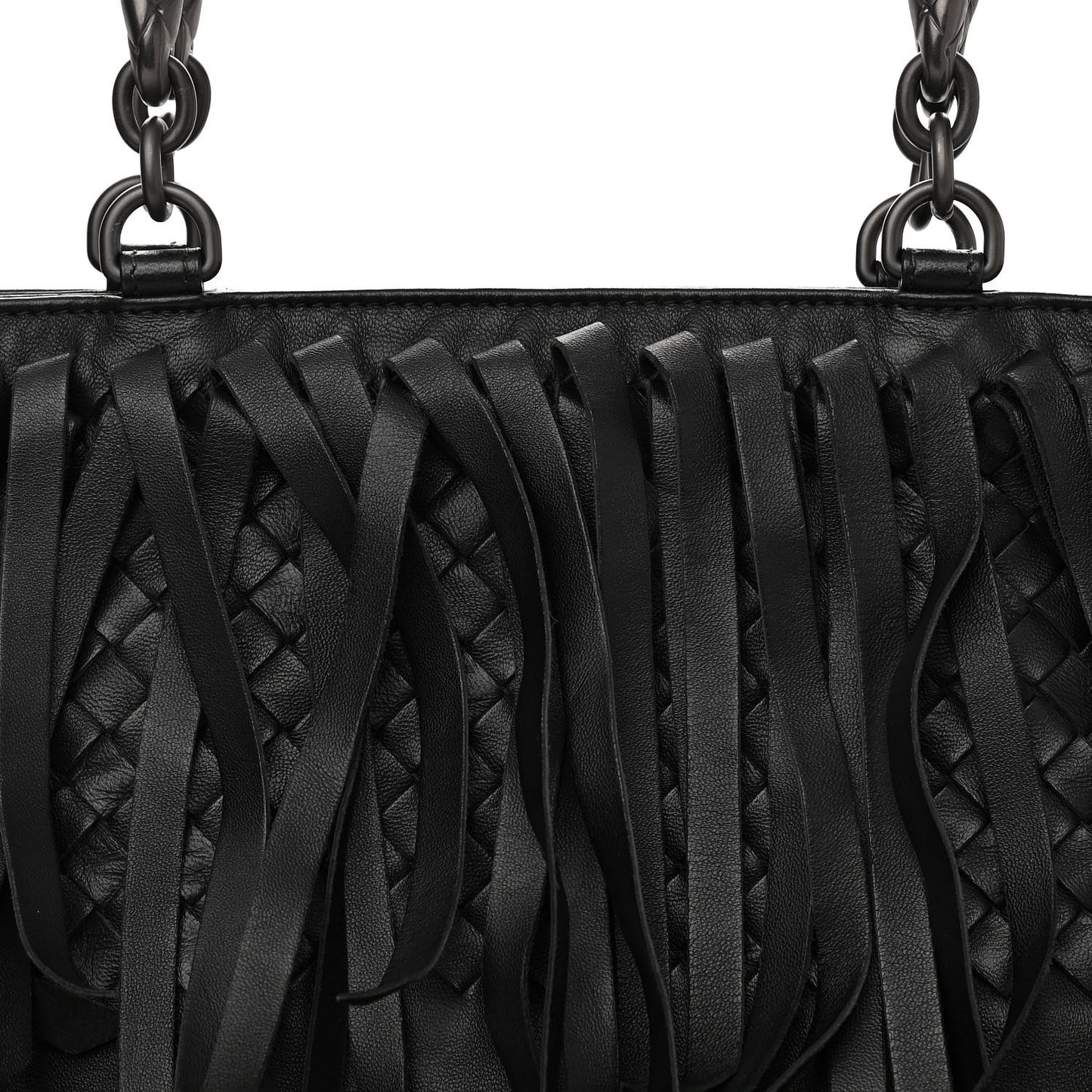 Nappa Fringe Woven Handle Tote Black