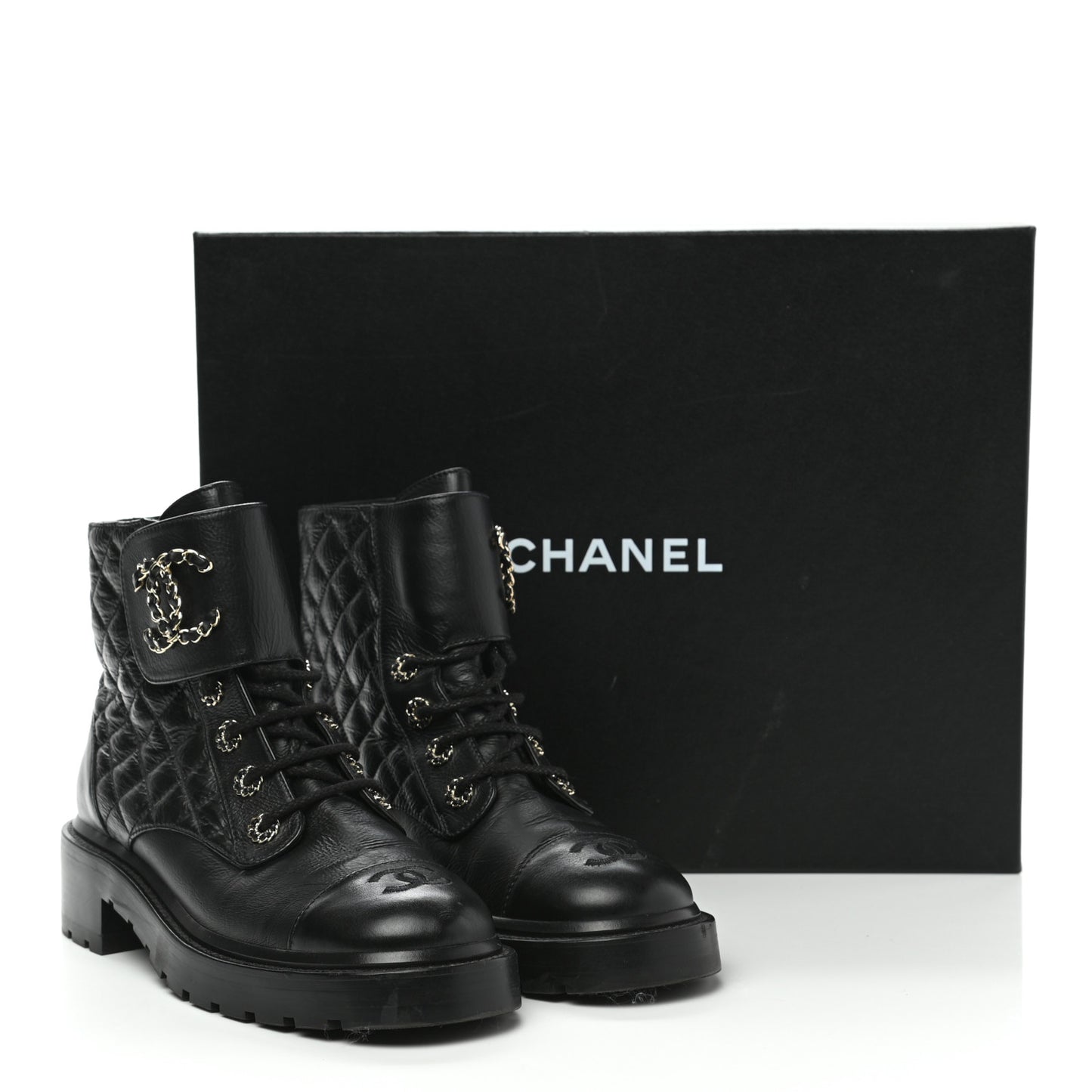 Shiny Goatskin Calfskin Quilted Lace Up Combat Boots 39 Black