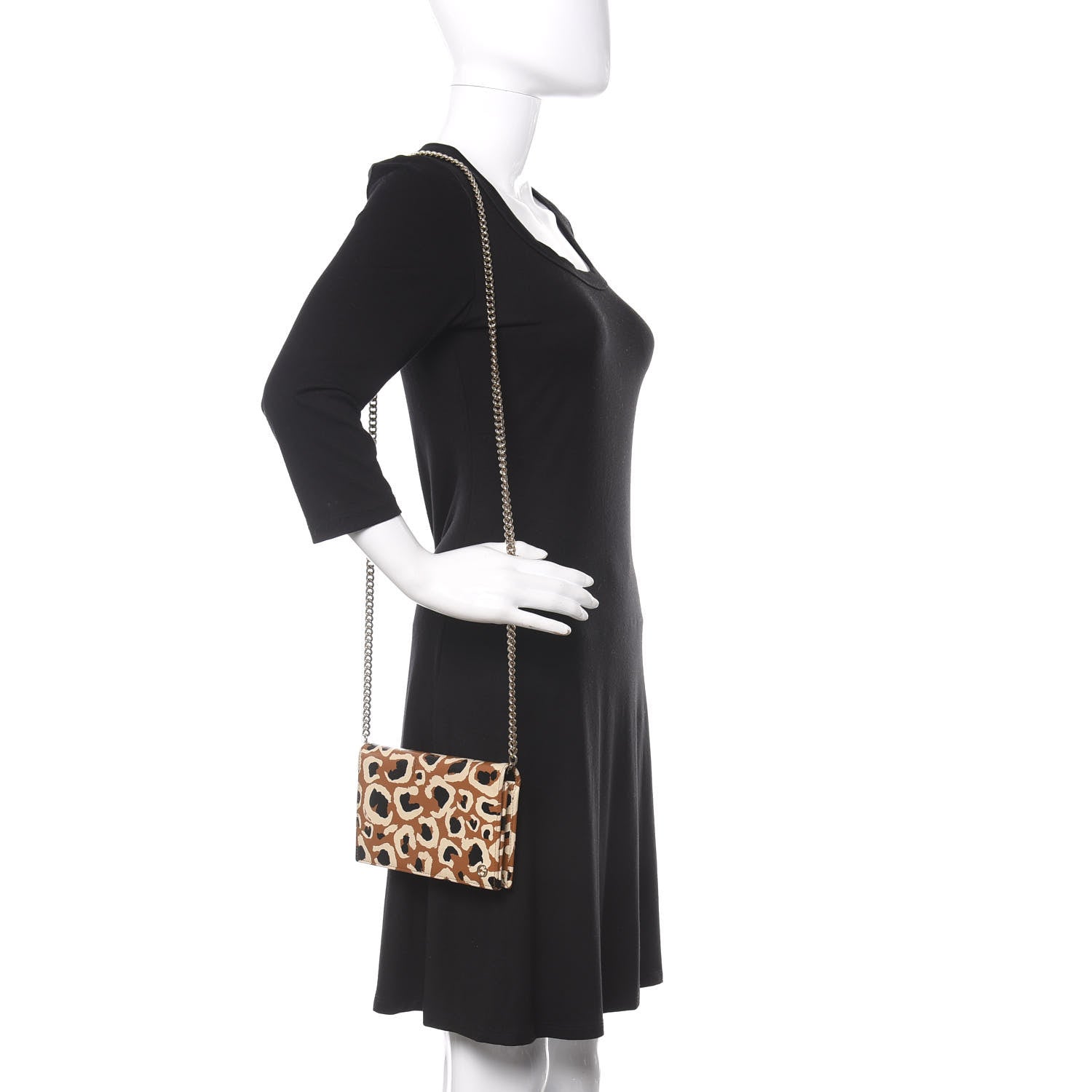 Gucci Patent Leopard Print Betty Chain Wallet Tobacco Black 2 of 11