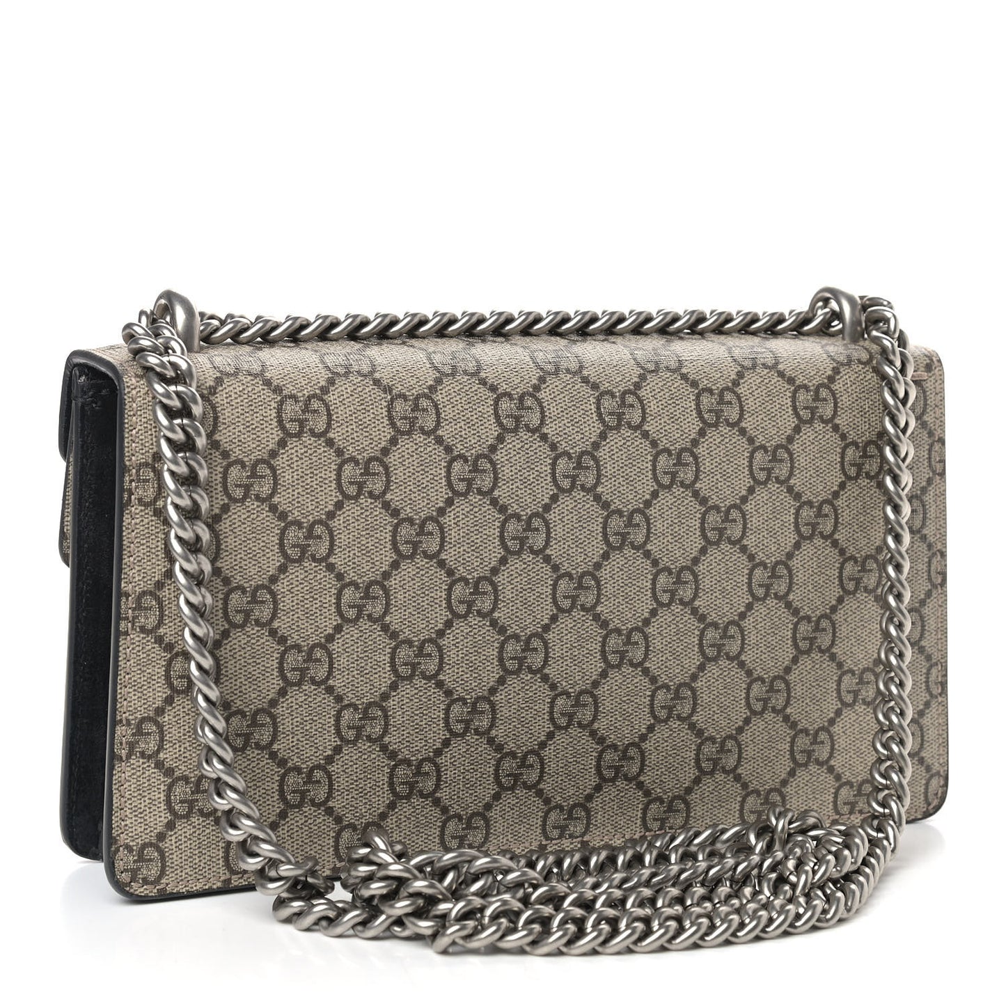 GG Supreme Monogram Suede Crystal Small Dionysus Shoulder Bag Beige Ebony Black