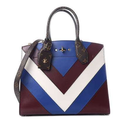 Louis Vuitton Calfskin Monogram City Steamer MM Blue Burgundy White 1 of 8