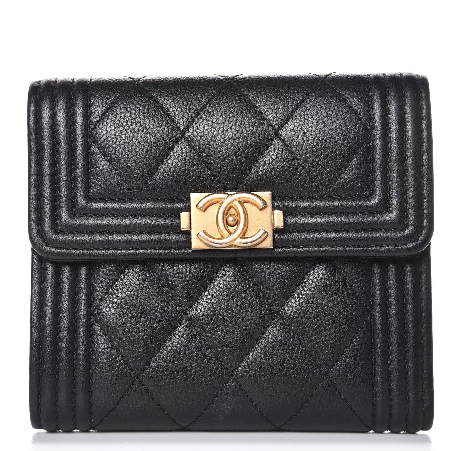 Caviar Quilted Compact Boy Wallet Black