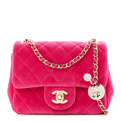 Chanel Velvet Quilted Mini Square Pearl Crush Flap Fuchsia 1 of 11