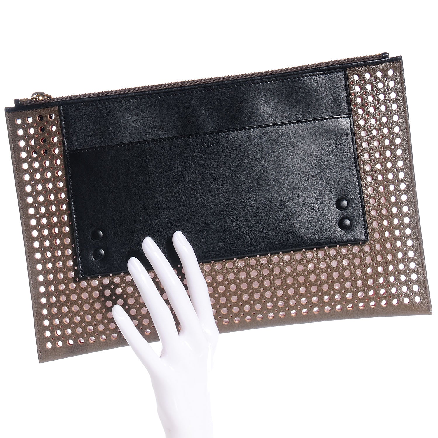 Chloe Perforated Goatskin Large Alice Clutch Anchor Grey 2 of 8