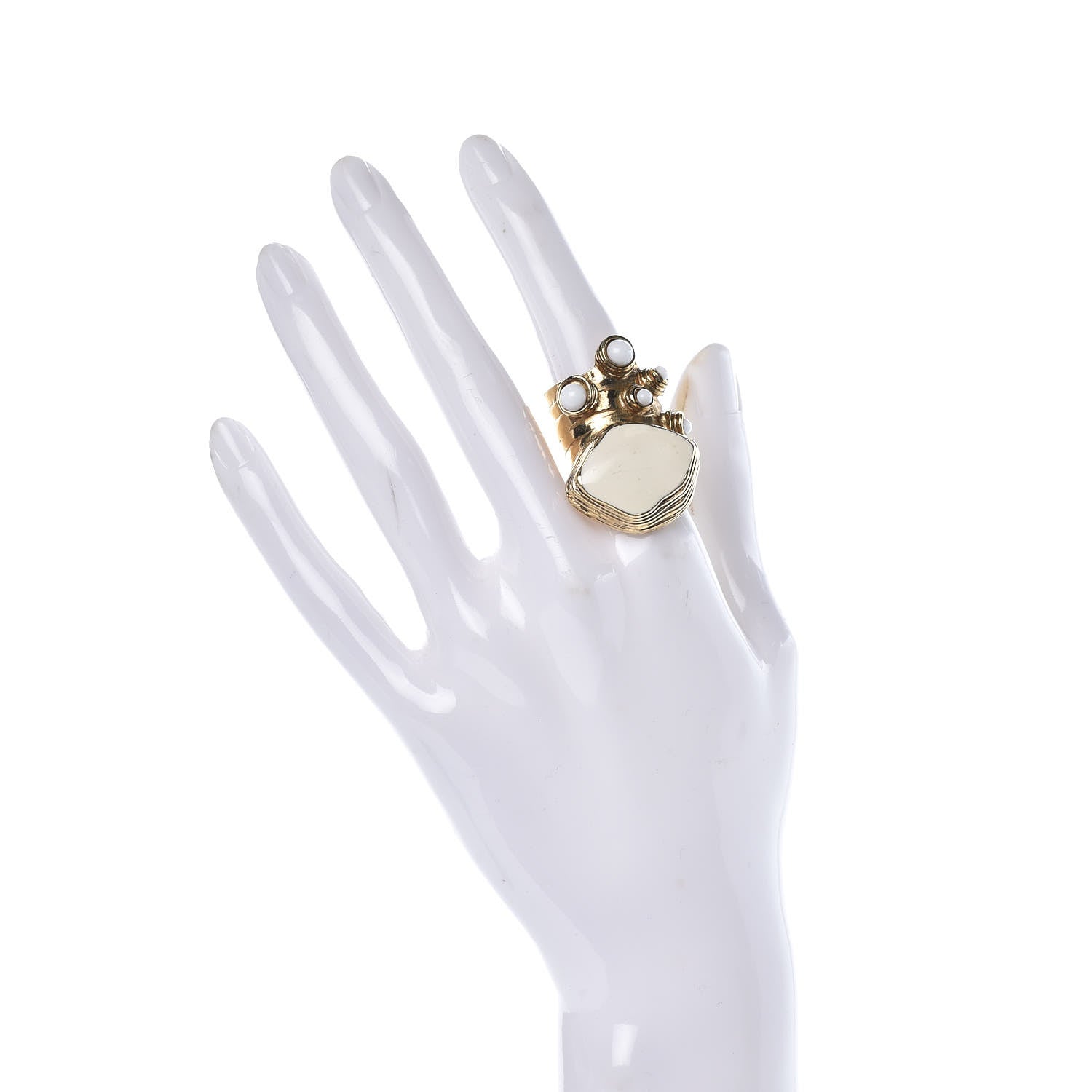 Saint Laurent Enamel Arty Ring 5 Gold White 2 of 5