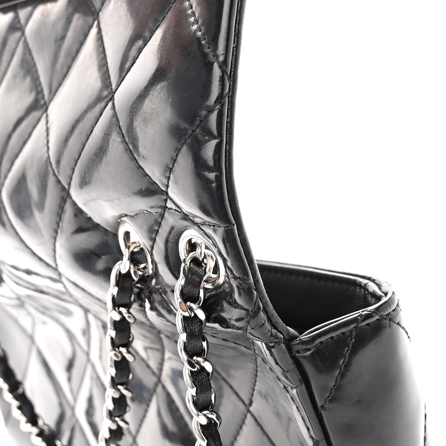 Patent Quilted Mademoiselle East West Flap Black