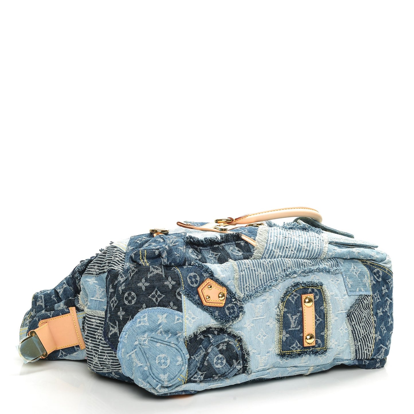 Denim Patchwork Cabby Tote Blue
