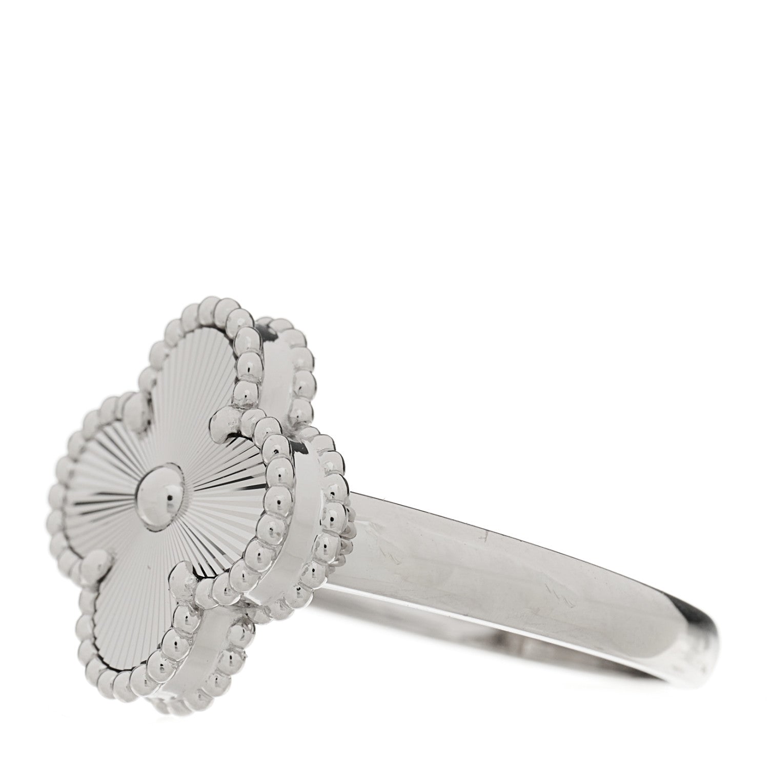 Van Cleef & Arpels 18K White Gold Guilloche Vintage Alhambra Ring 54 6.75 3 of 6
