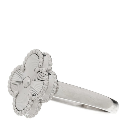 Van Cleef & Arpels 18K White Gold Guilloche Vintage Alhambra Ring 54 6.75 3 of 6