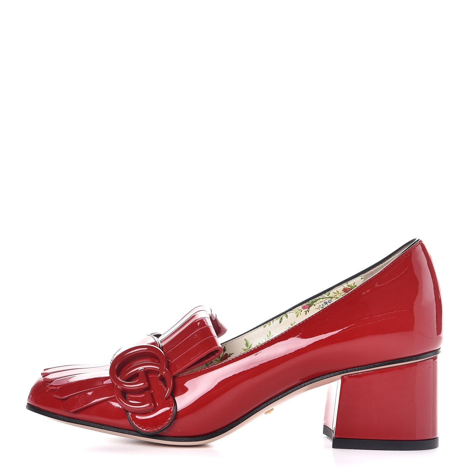 Gucci Vernice GG Marmont Fringe 50mm Loafer Pumps 35 Hibiscus Red 1 of 8