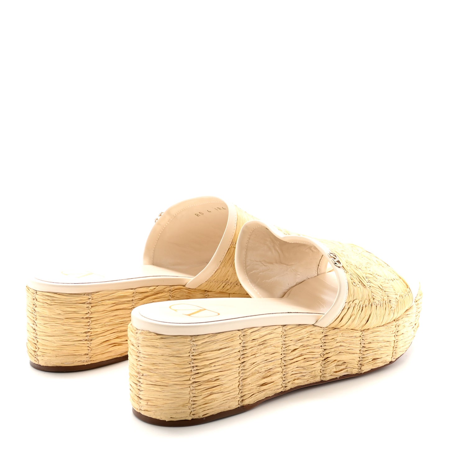Woven Straw Flatform 25/45mm Slide Sandals 39.5 Light Ivory
