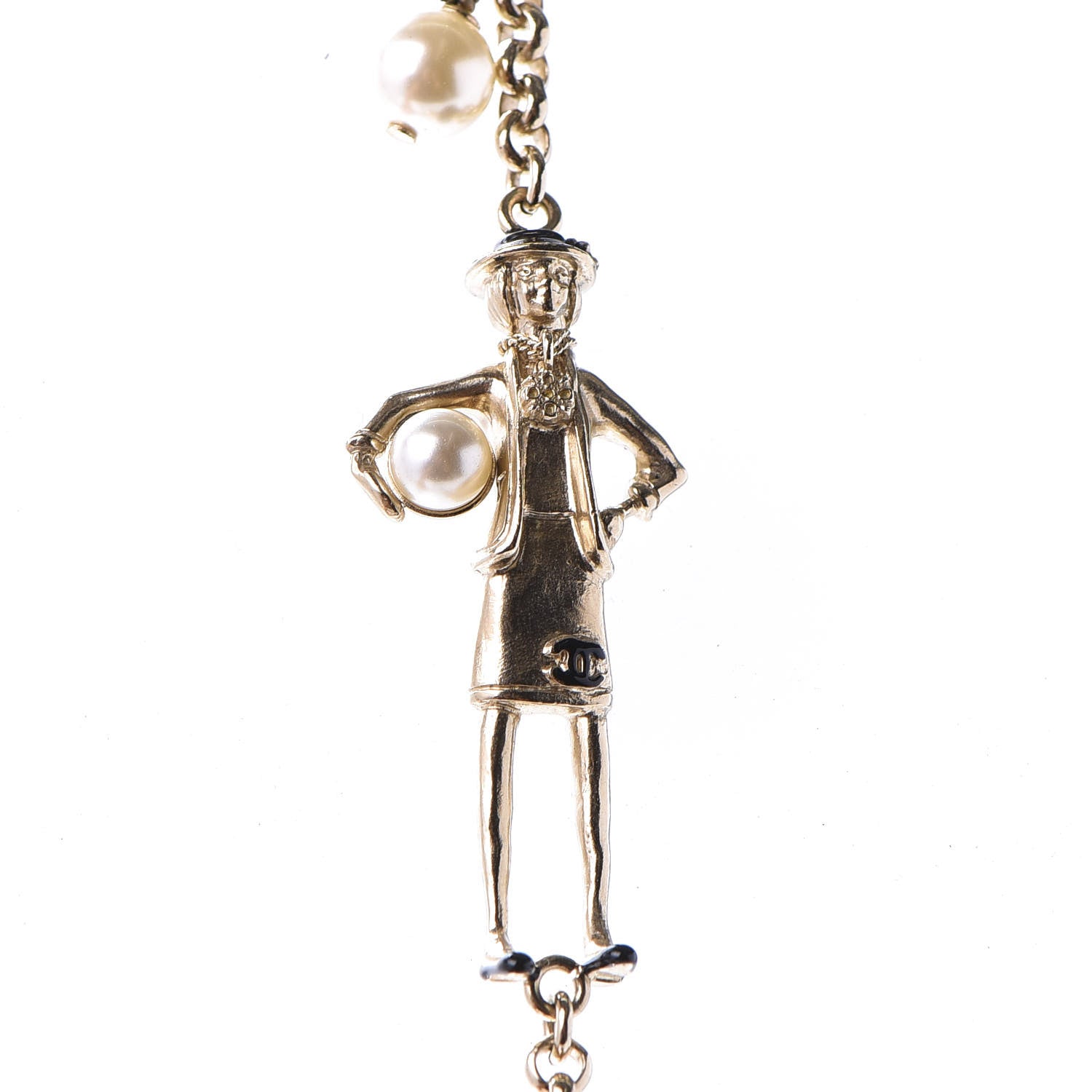 Chanel Pearl Beaded Enamel CC Coco Long Necklace Black Gold 6 of 8