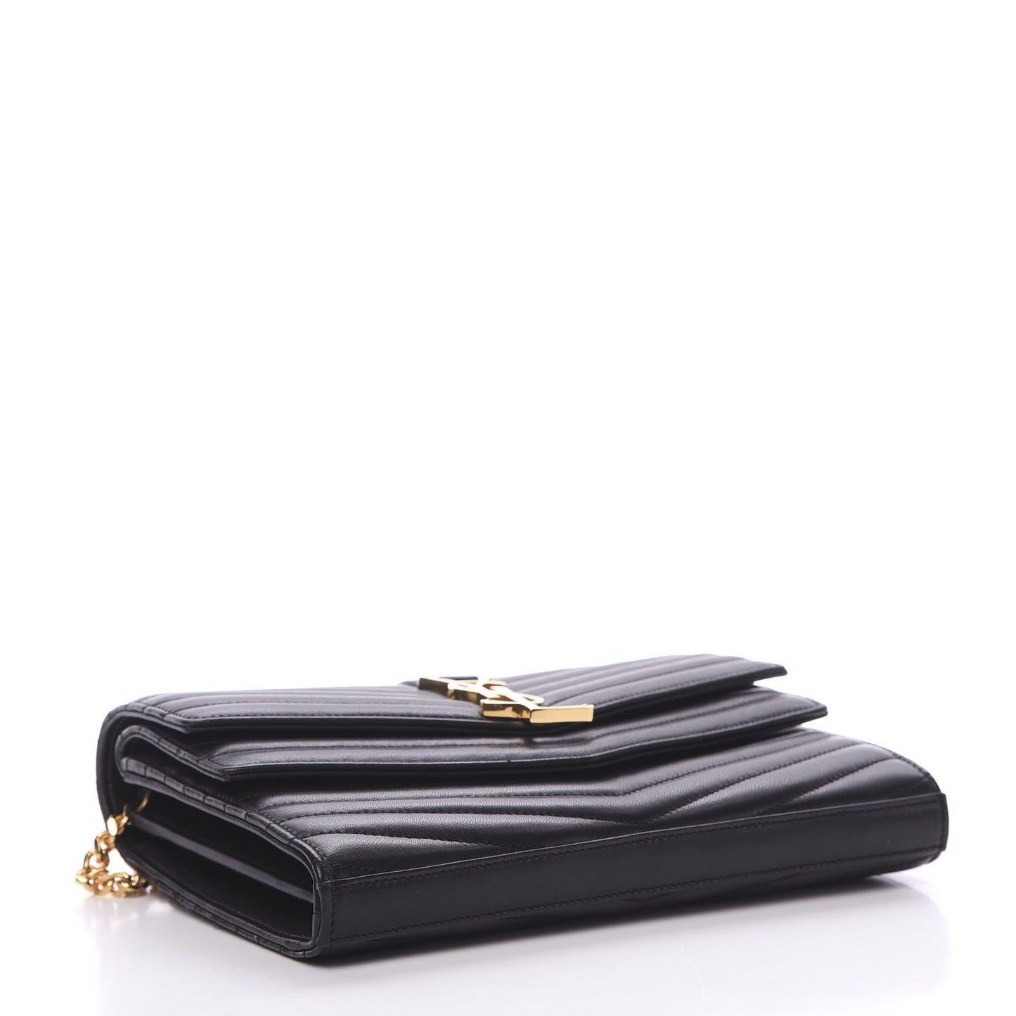 Lambskin Matelasse Chevron Monogram Sulpice Chain Wallet Black