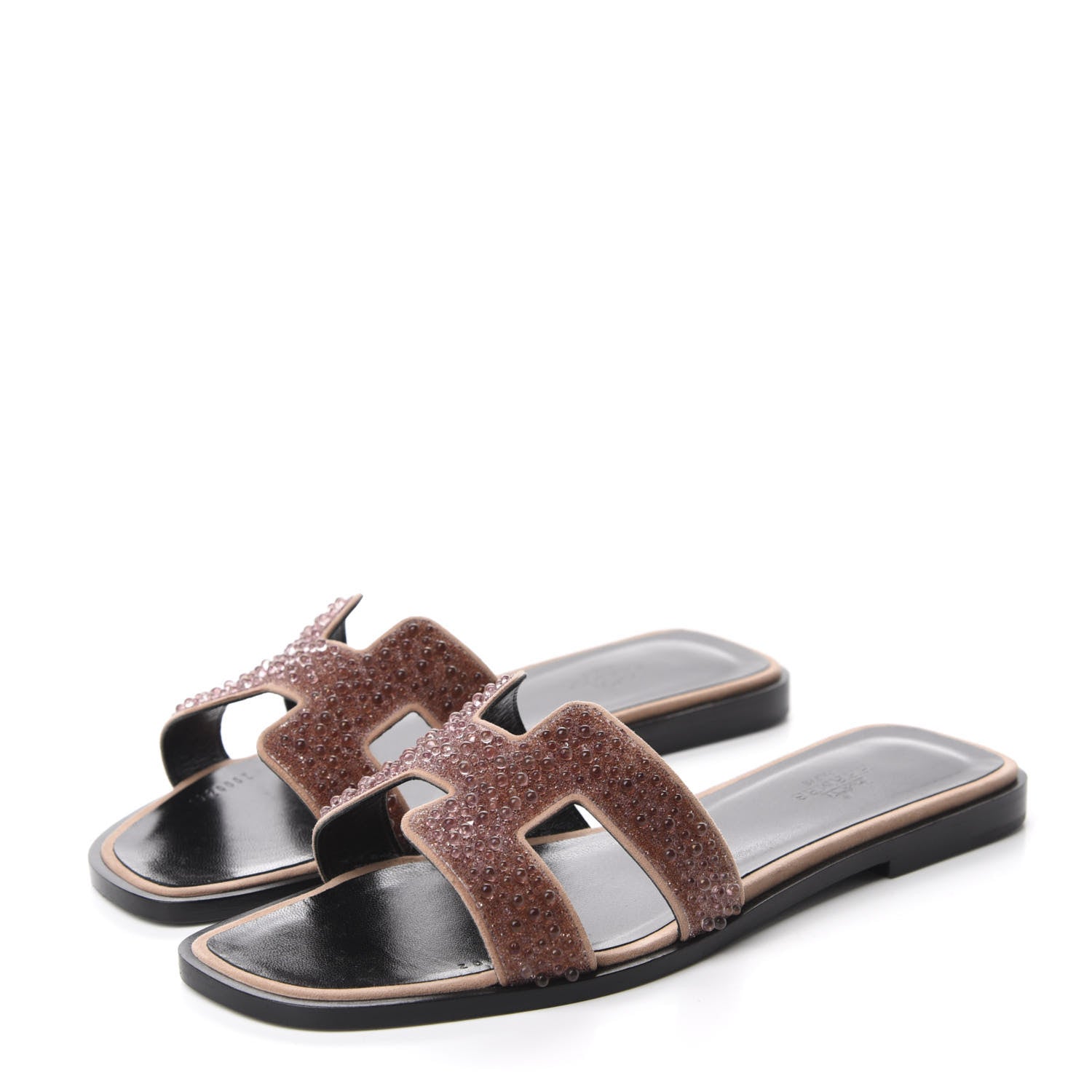 Hermes Suede Goatskin Crystal Oran Sandals 37.5 Rose Nude 3 of 12