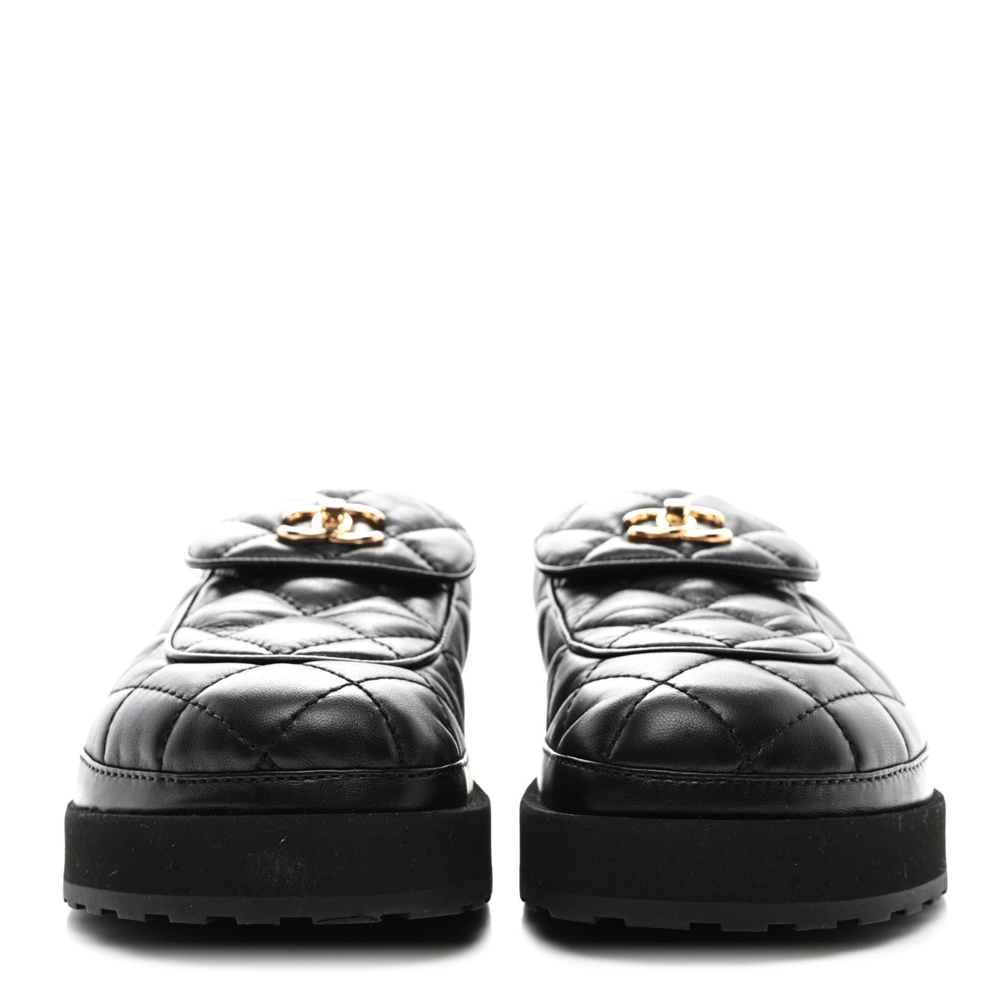 Lambskin Quilted CC Turnlock Mules 36 Black