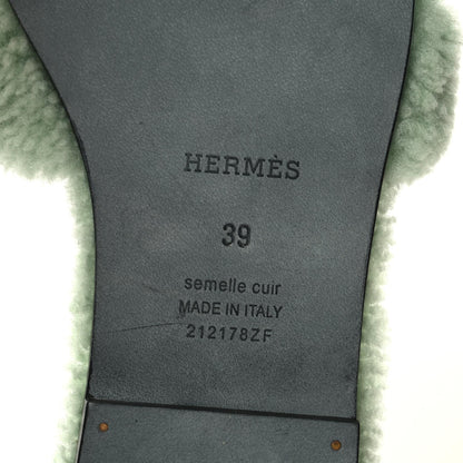 Hermes Woolskin Oran Sandals 39 Vert D’Eau 6 of 8