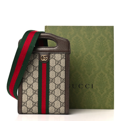 Gucci GG Supreme Monogram Textured Dollar Calfskin Web Mini Ophidia Top Slip Handle Crossbody Bag Beige Ebony New Acero 9 of 9