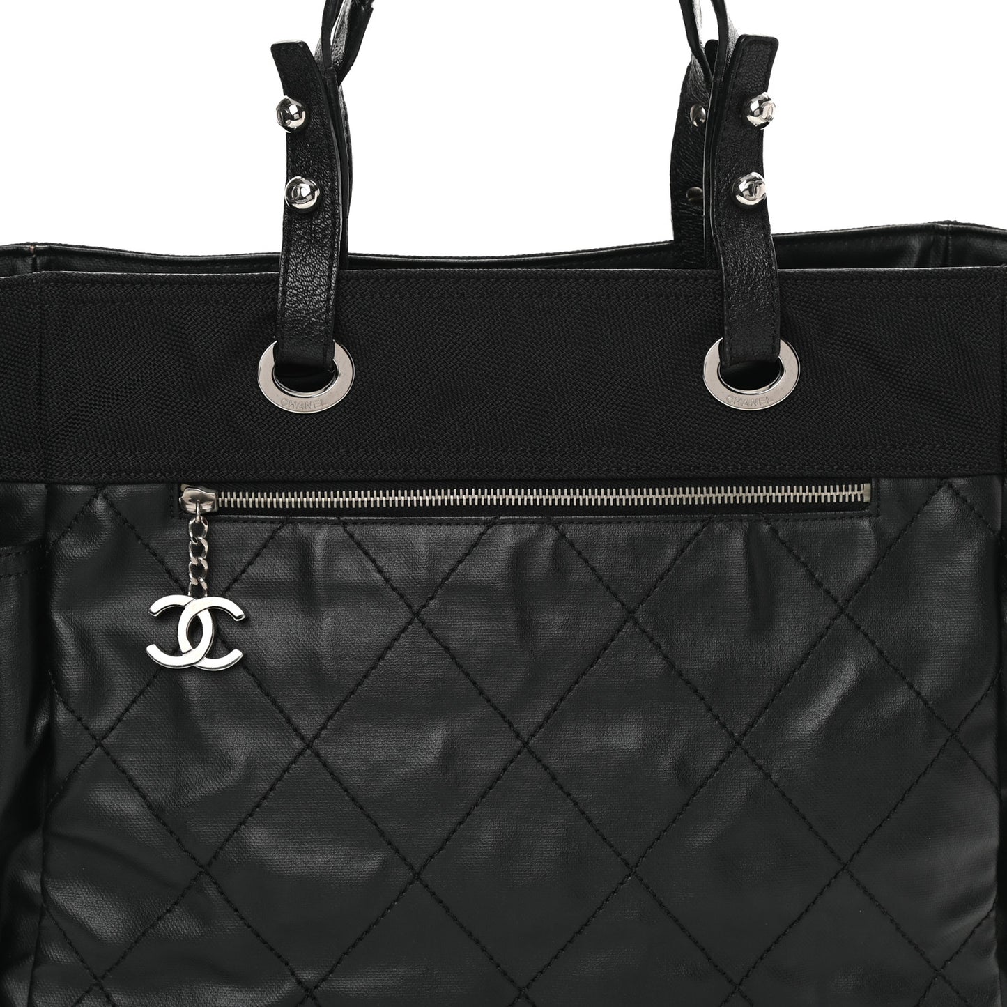 Coated Canvas Large Paris Biarritz Tote Black