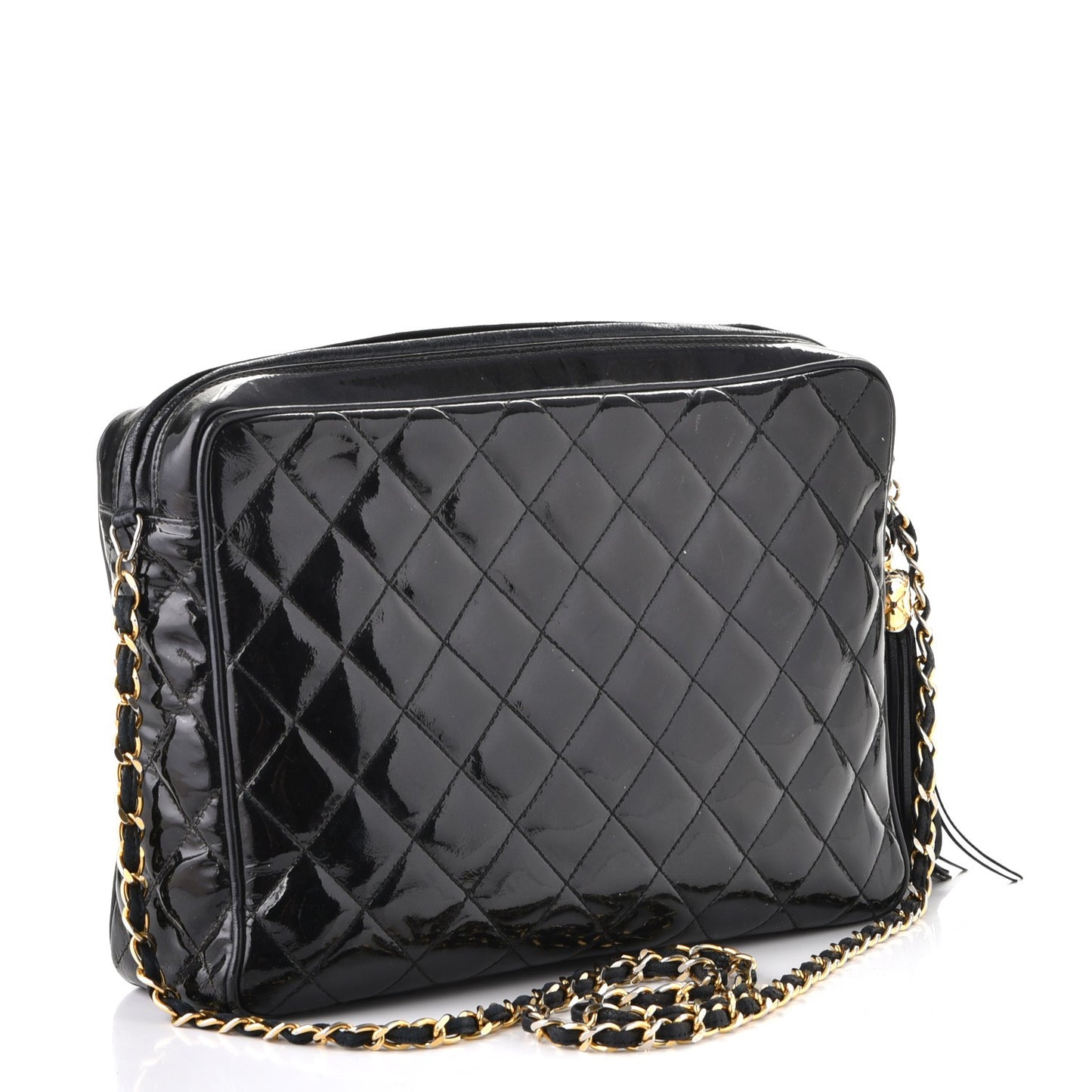 Patent Quilted Tassel Camera Case Black