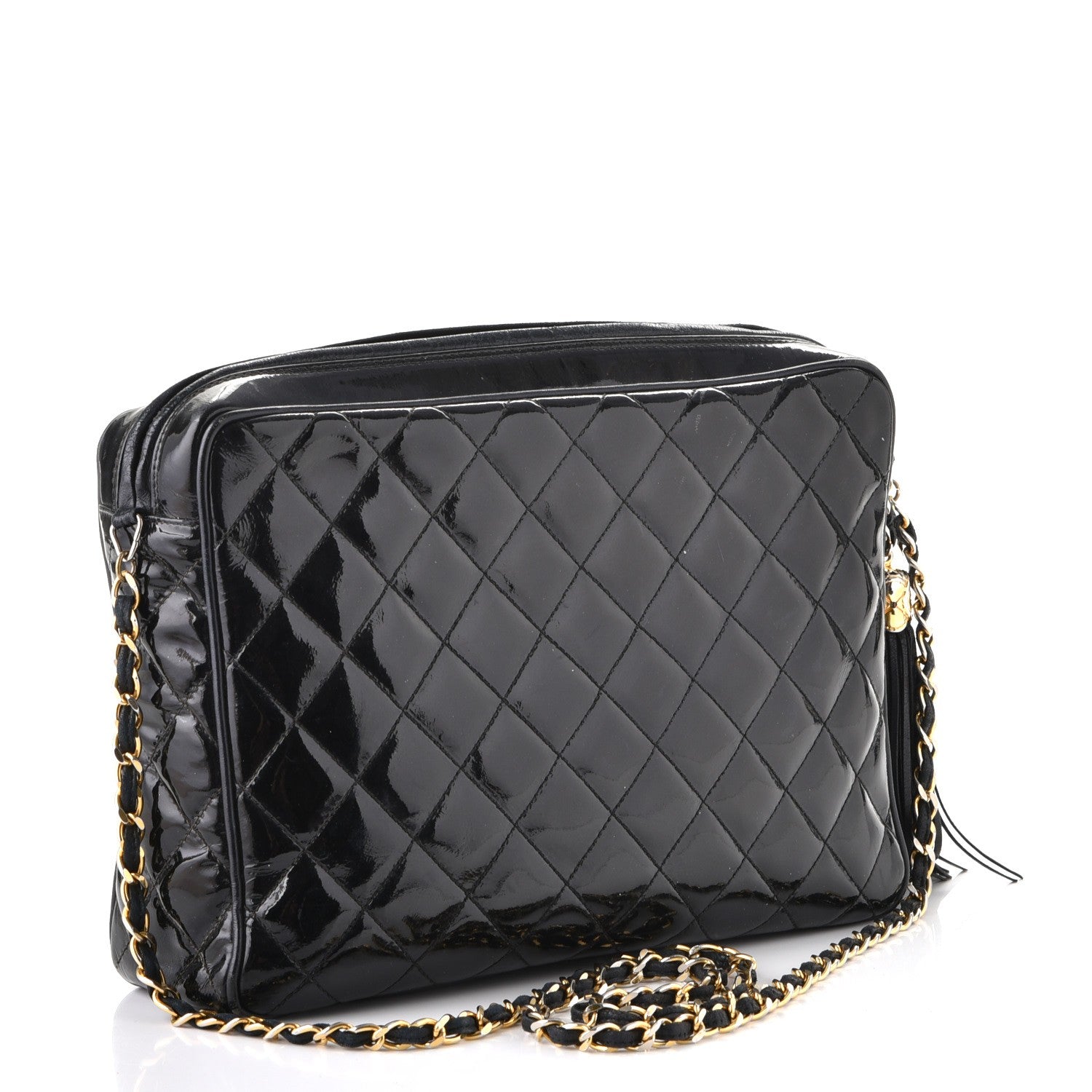 Chanel Patent Quilted Tassel Camera Case Black 3 of 16