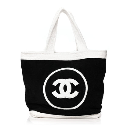 Chanel Terry Cotton CC Beach Tote Towel Set Black White 3 of 12