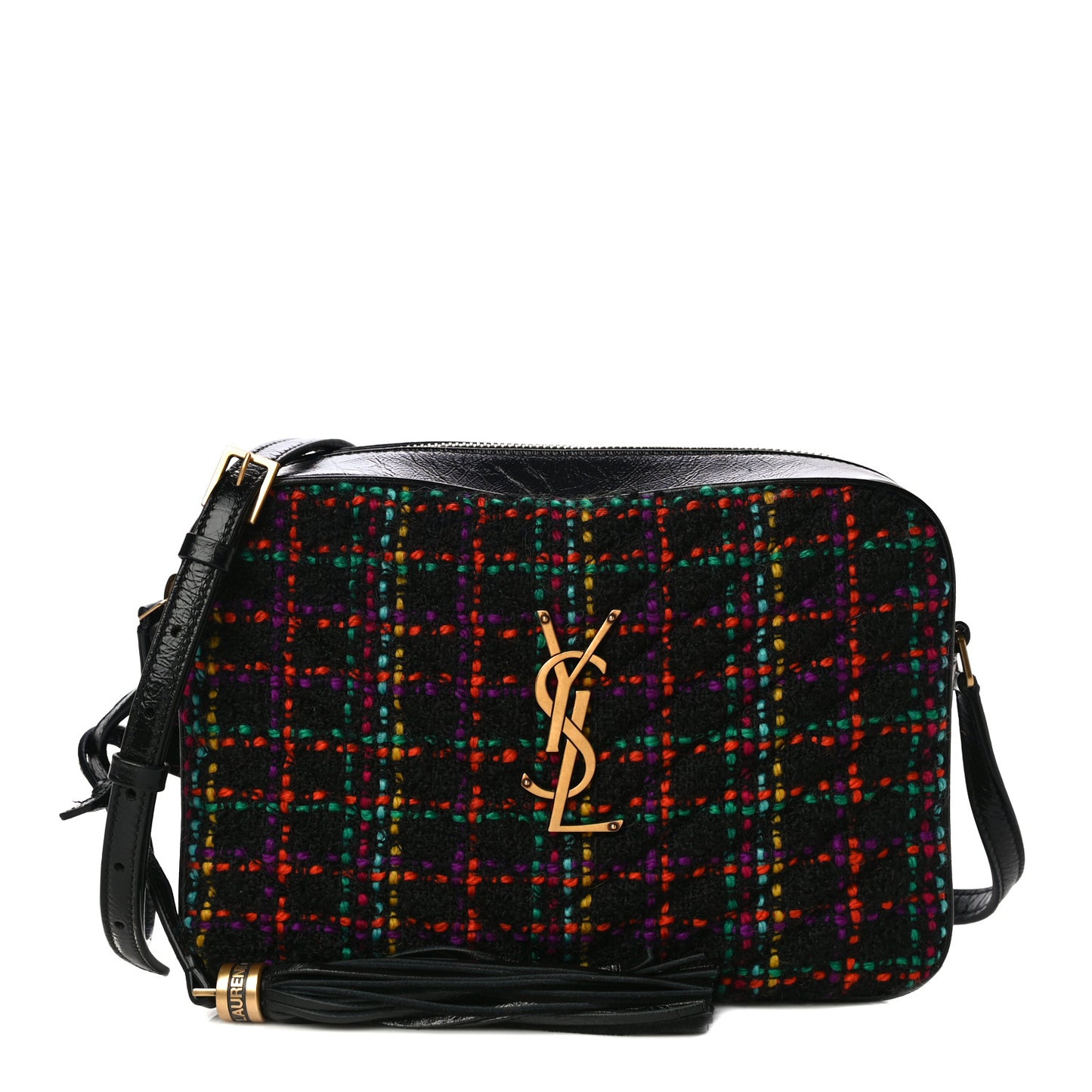 Tweed Calfskin Monogram Lou Camera Bag Black