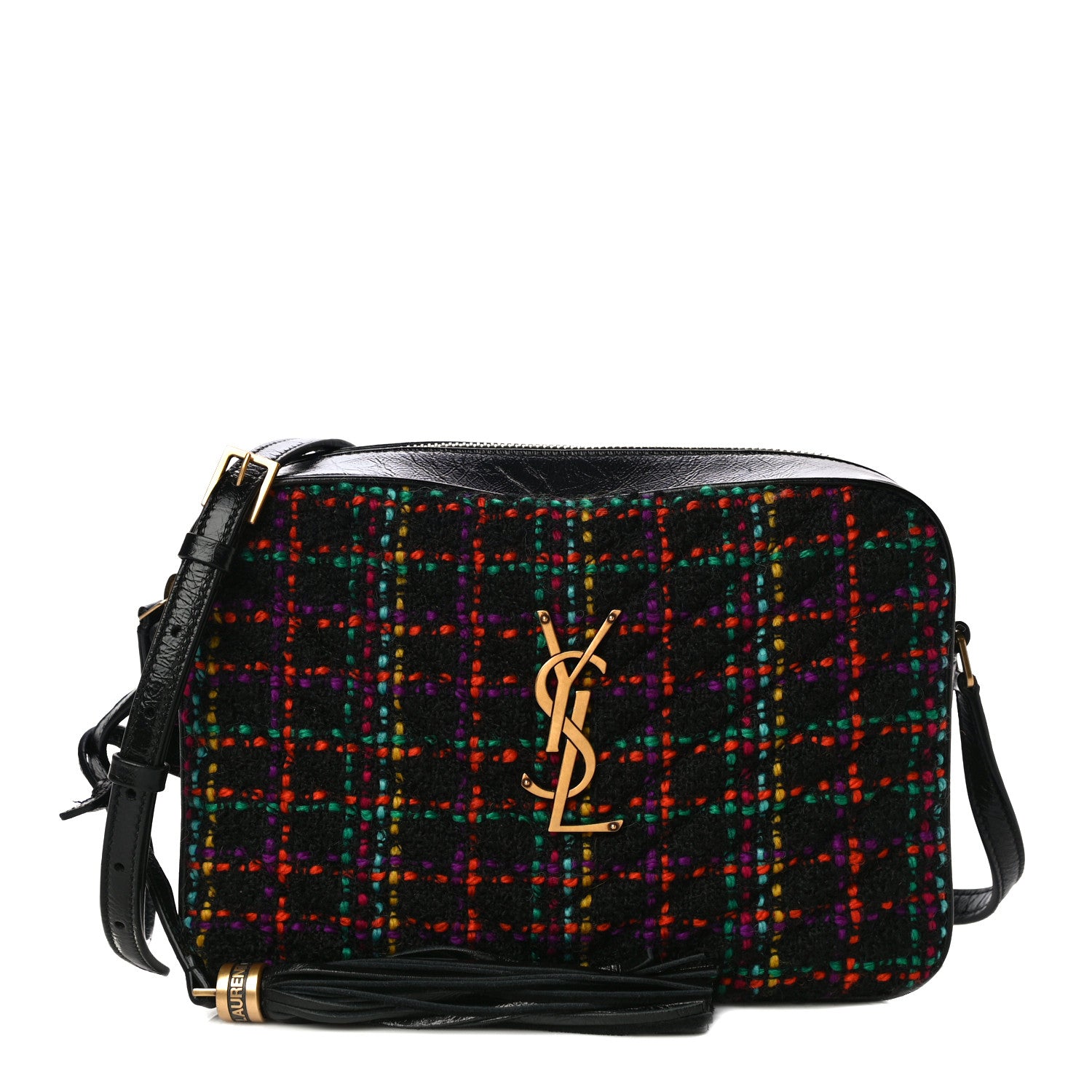 Saint Laurent Tweed Calfskin Monogram Lou Camera Bag Black 1 of 10