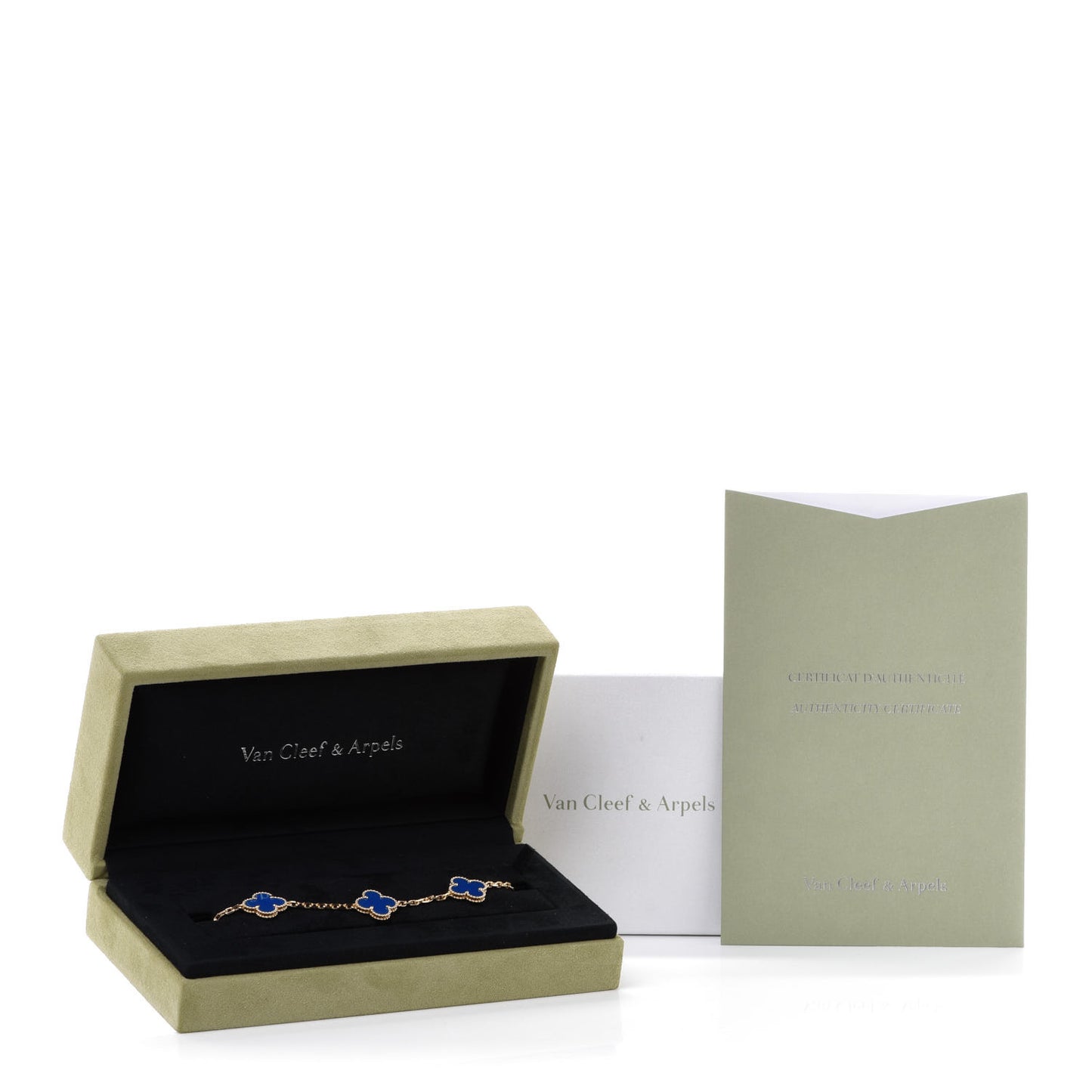 18K Yellow Gold Blue Agate 5 Motifs Vintage Alhambra Bracelet