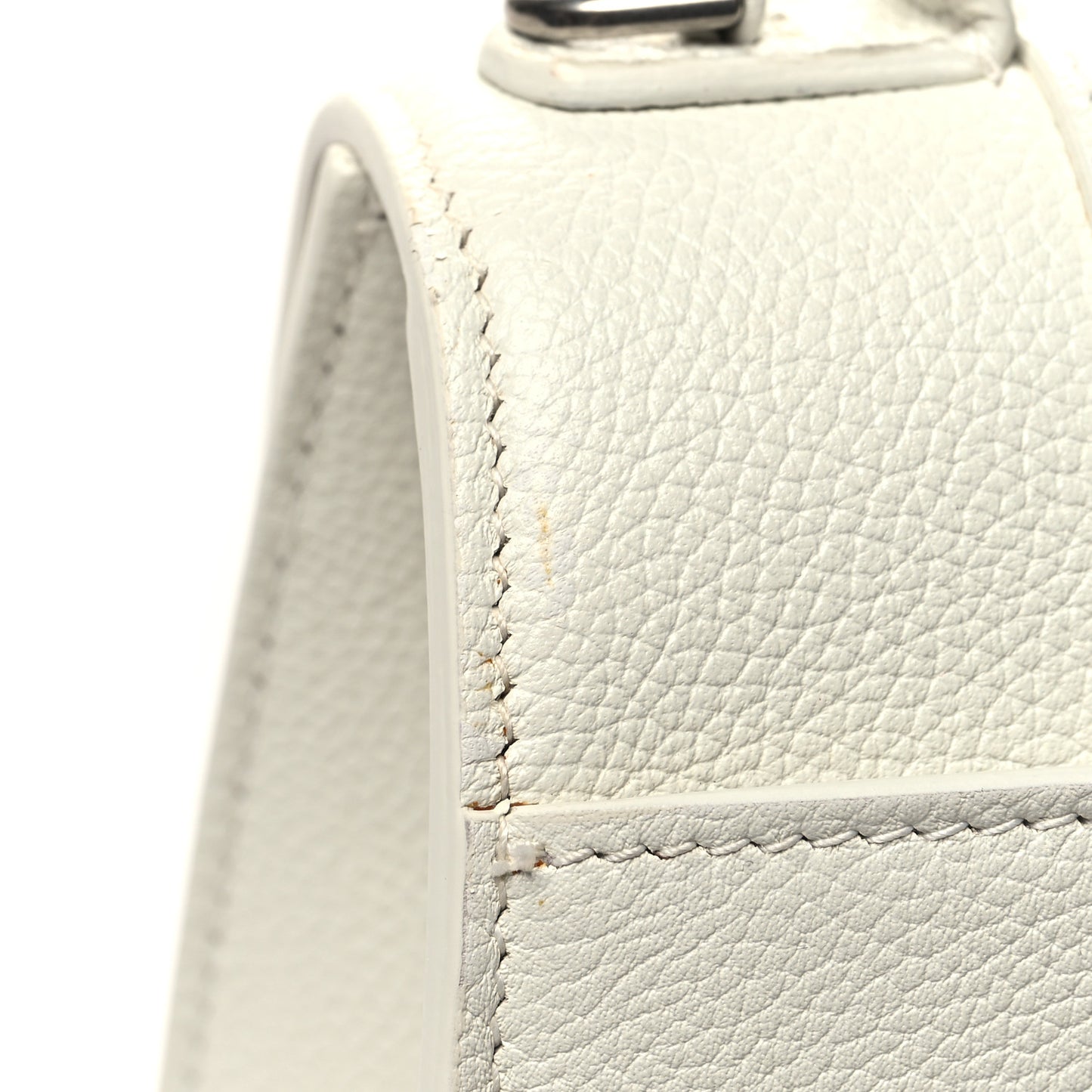 Grained Calfskin Small Hourglass Top Handle Bag White
