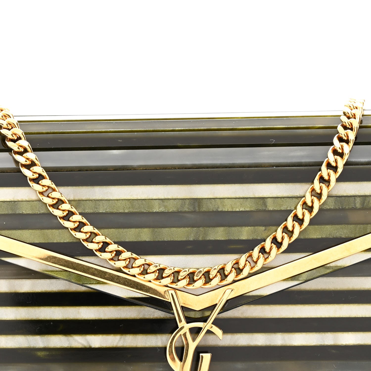 Saint Laurent Plexiglass Monogram Vicky Minaudiere Clutch Green Multicolor 8 of 10