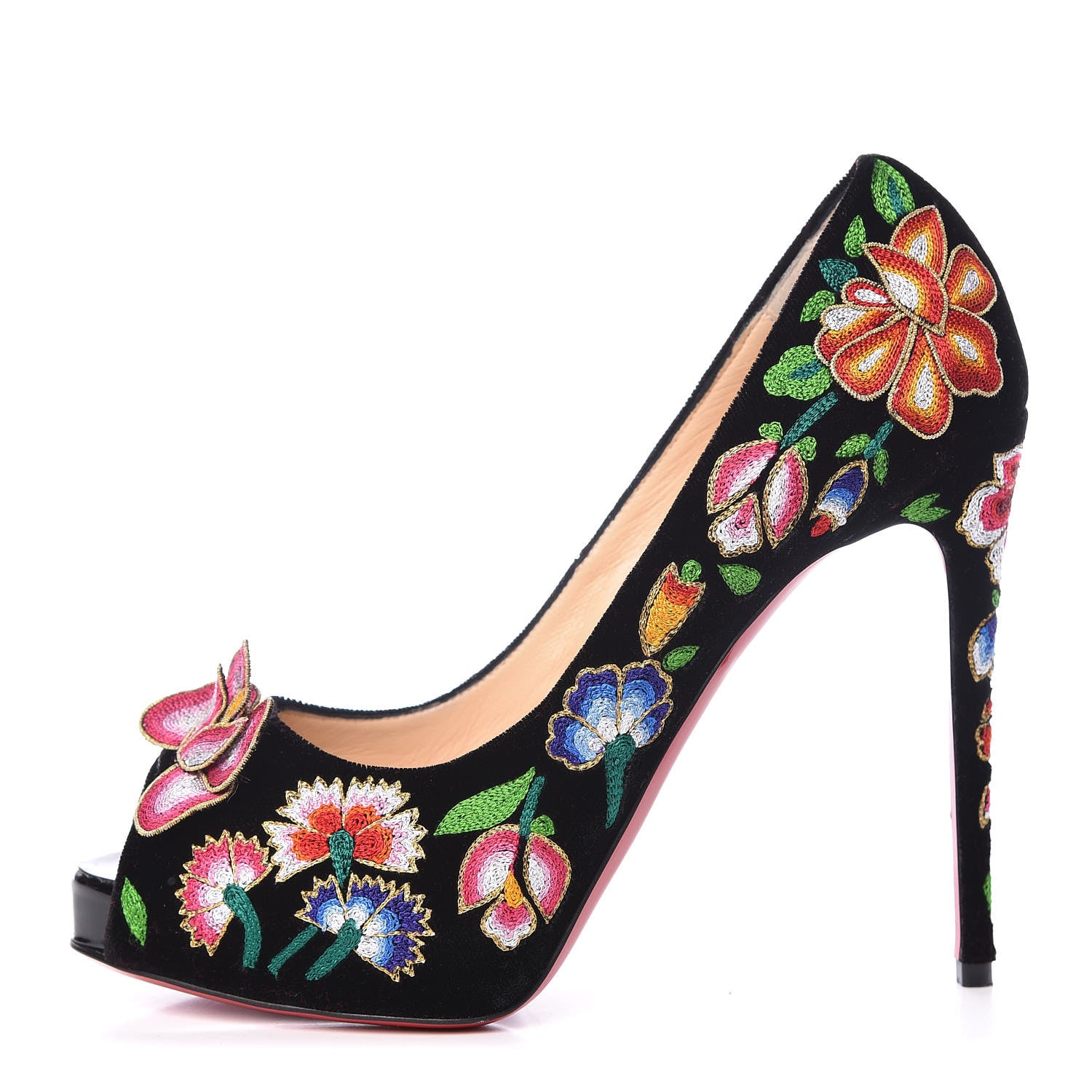Christian Louboutin Suede Embroidered Folklo 120 Pumps 39 Multi 1 of 12