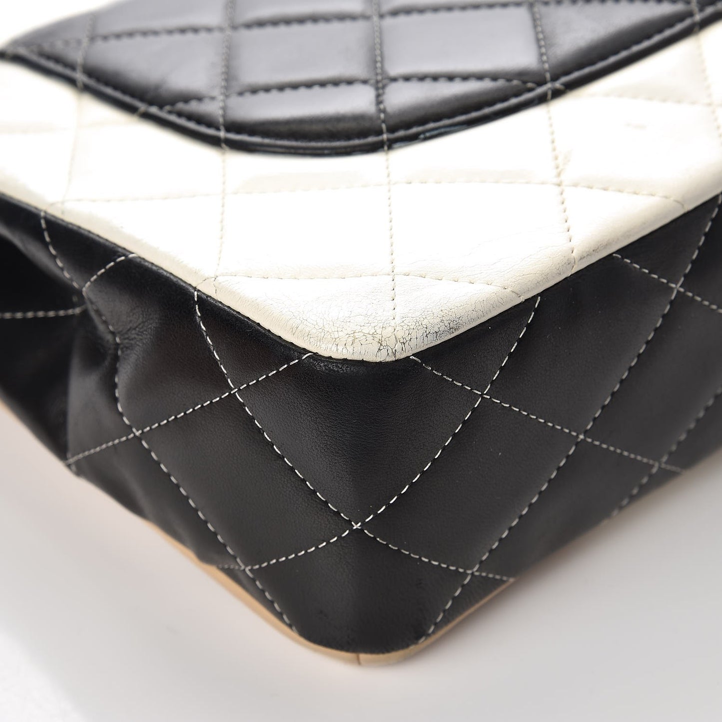 Lambskin Quilted Colorblock Jumbo Double Flap Black White Beige