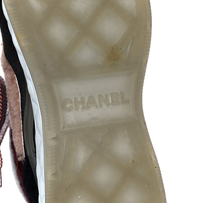 Chanel Shearling Suede CC High Top Sneakers 39 Grey Pink Burgundy 7 of 10