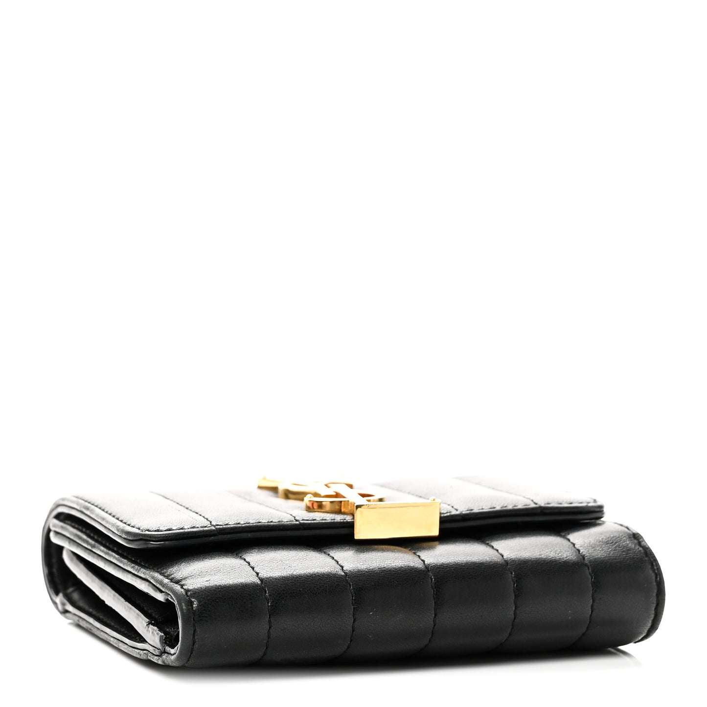 Lambskin Matelasse Monogram Vicky Tri-Fold Wallet Black