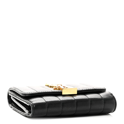 Saint Laurent Lambskin Matelasse Monogram Vicky Tri-Fold Wallet Black 4 of 8