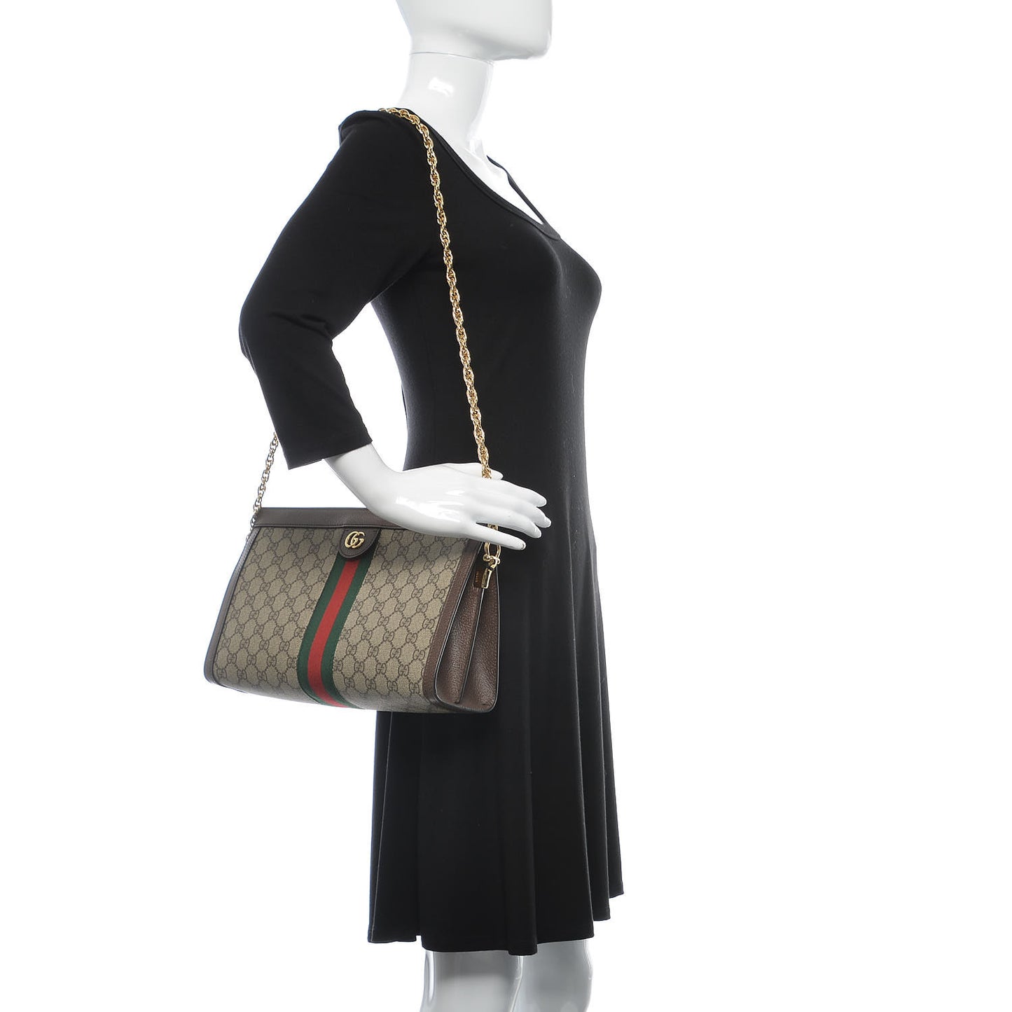 GG Supreme Monogram Web Medium Ophidia Chain Shoulder Bag Brown