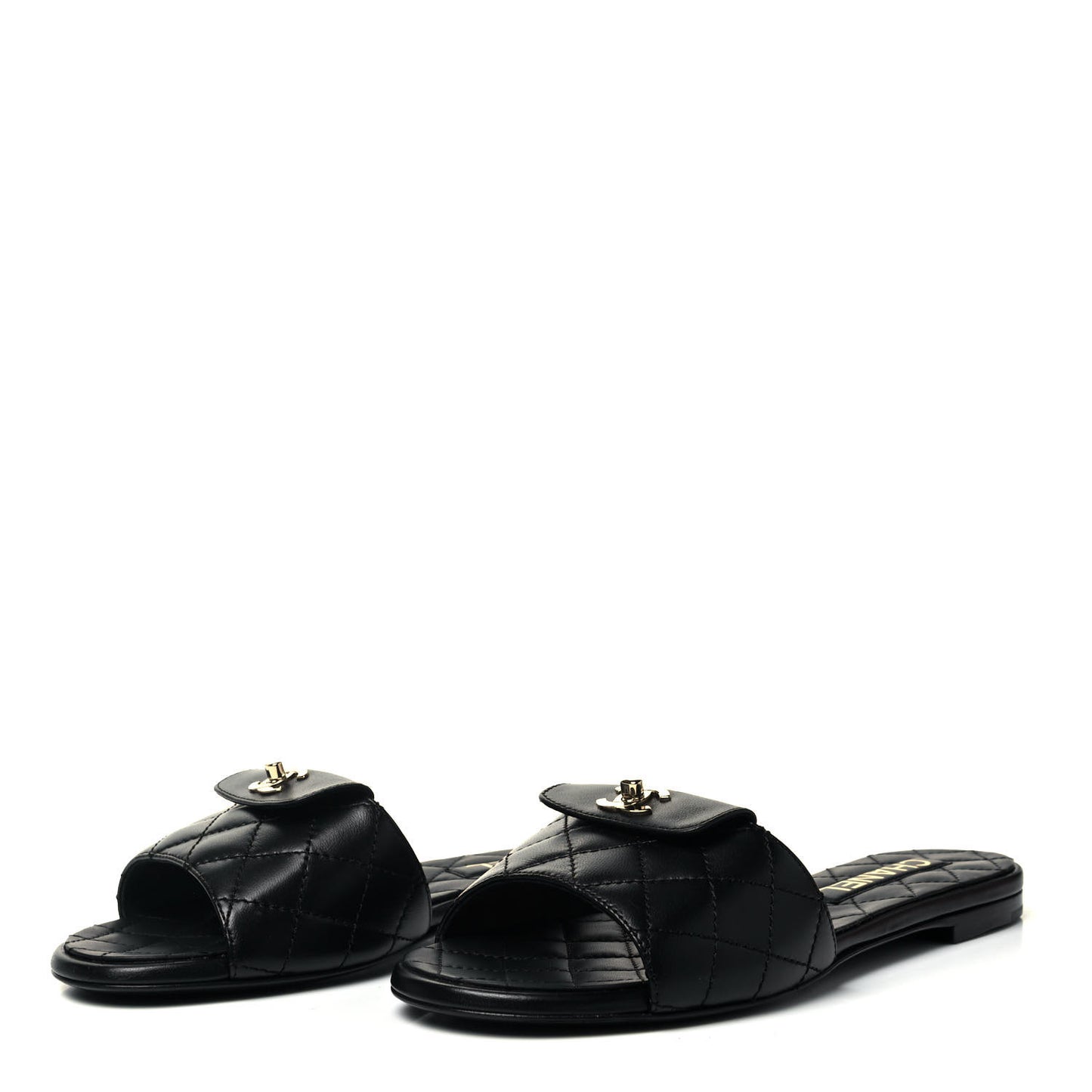 Lambskin Quilted CC Turnlock Sandals 37 Black
