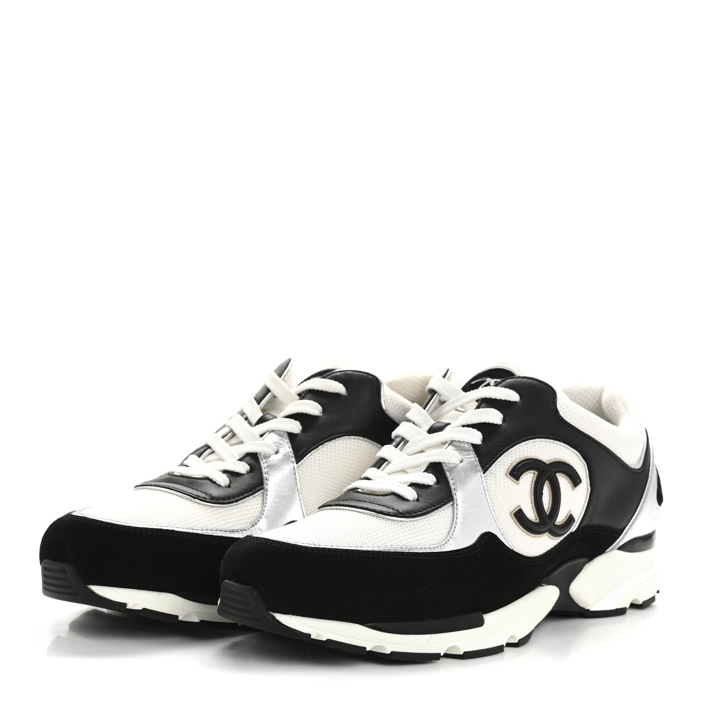 Mesh Suede Calfskin Mens CC Sneakers 45 White Silver Black