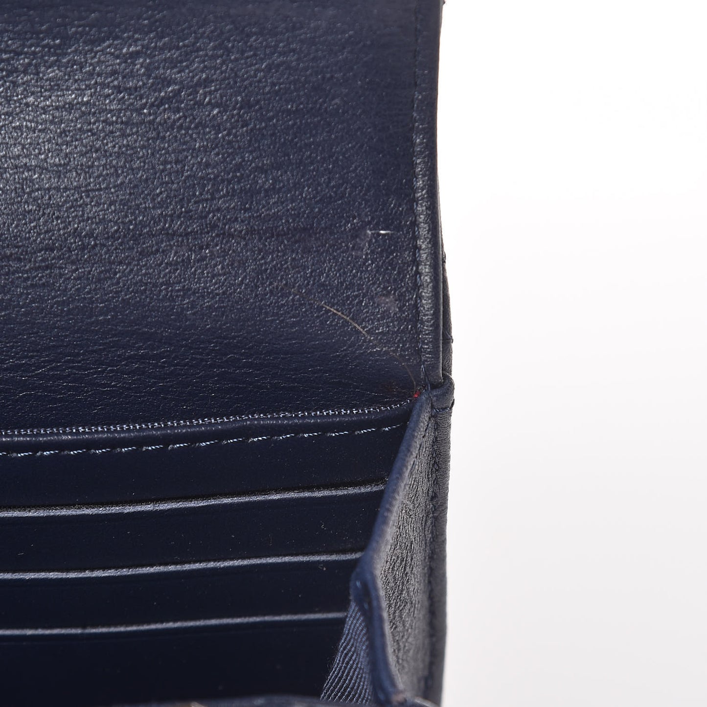 Letter Calfskin Embossed Quilted Large Gusset Flap Wallet Navy