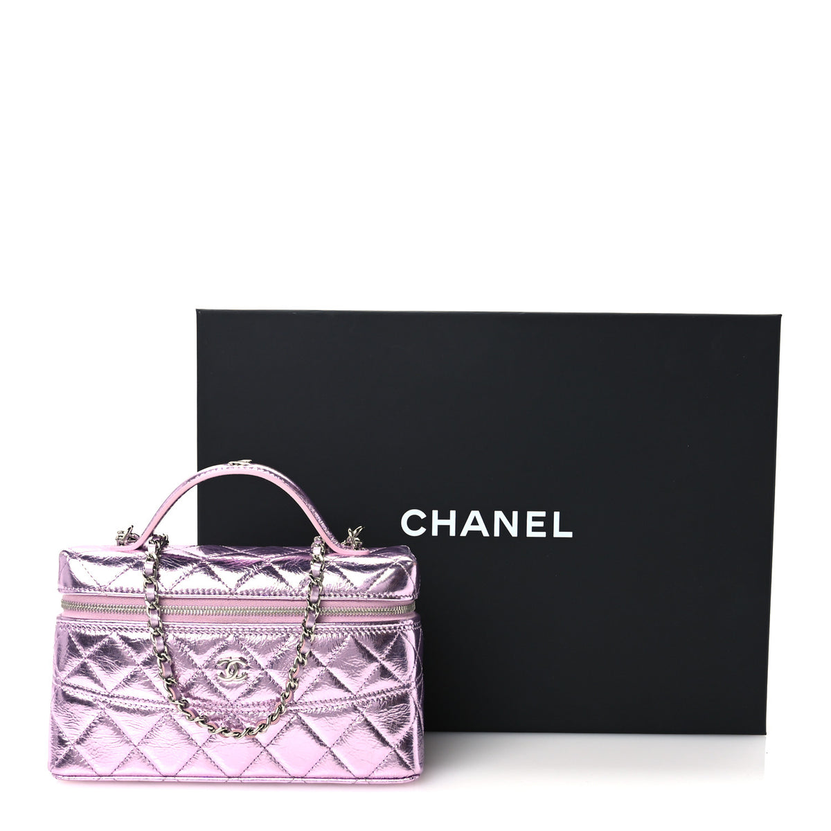 Chanel Metallic Calfskin Quilted Slim Vanity With Chain Pink 10 of 10