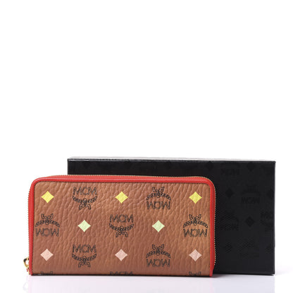 MCM Skyoptic Visetos Zip Around Wallet Cognac Red 9 of 9