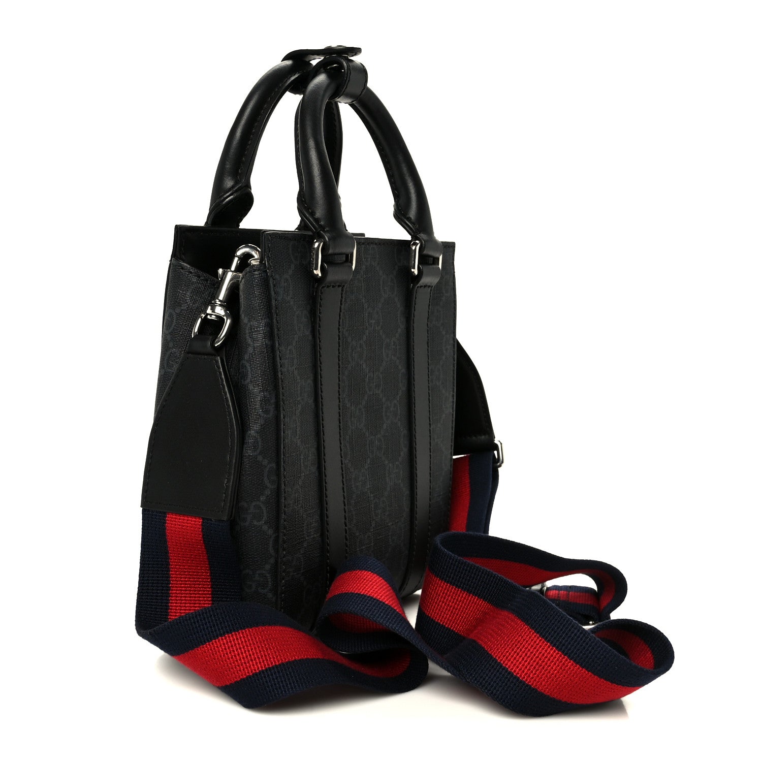 Gucci GG Supreme Monogram Appia Calfskin Web Mini Tote Bag Black 3 of 10