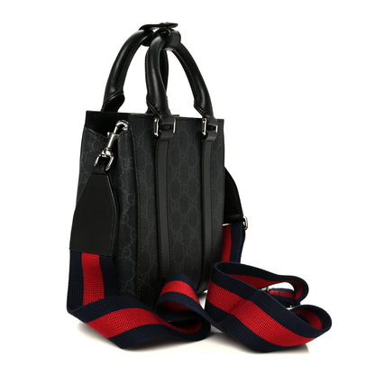 Gucci GG Supreme Monogram Appia Calfskin Web Mini Tote Bag Black 3 of 10