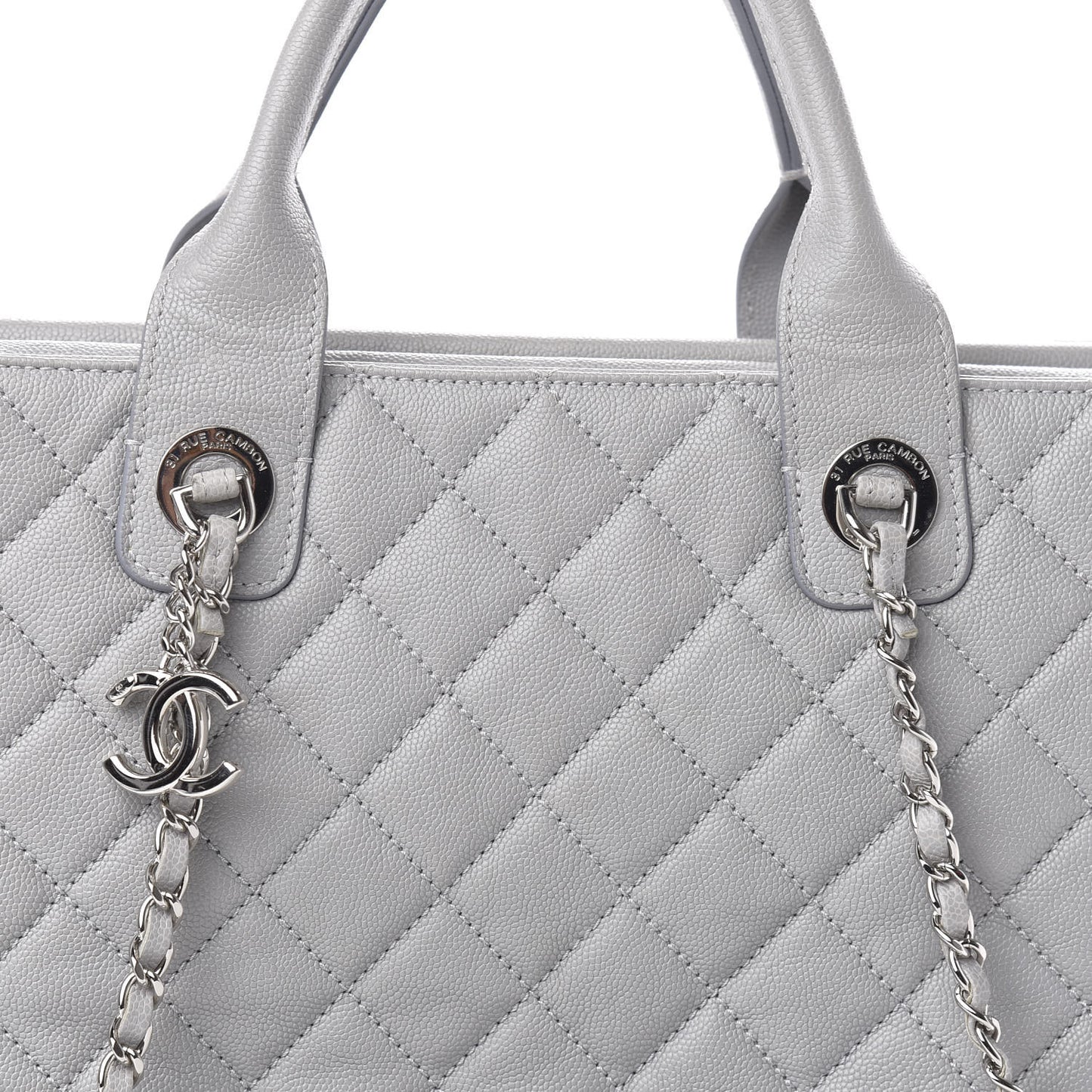 Caviar Quilted Large Urban Companion Top Handle Shopping Tote Grey