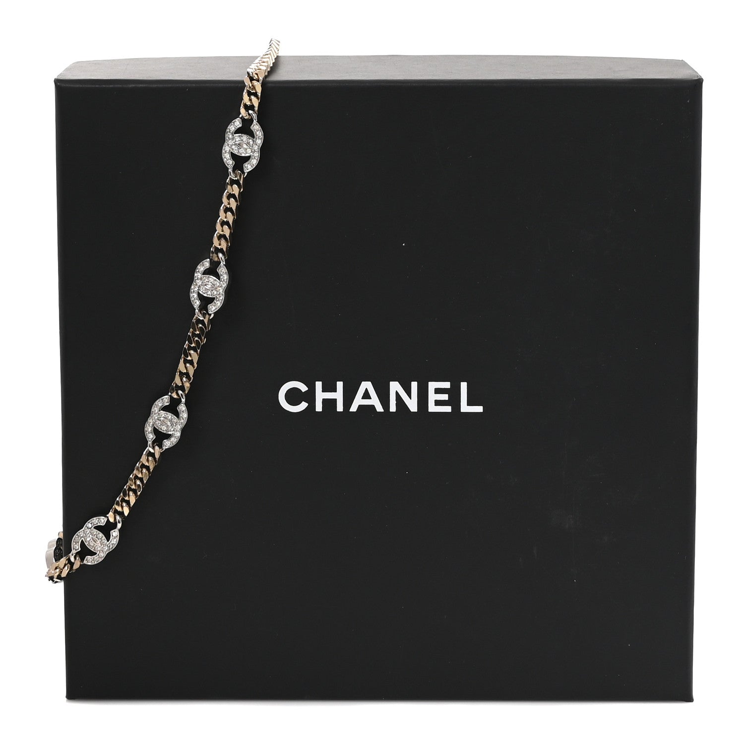 Chanel Crystal Chain CC Link Choker Gold Silver 5 of 5
