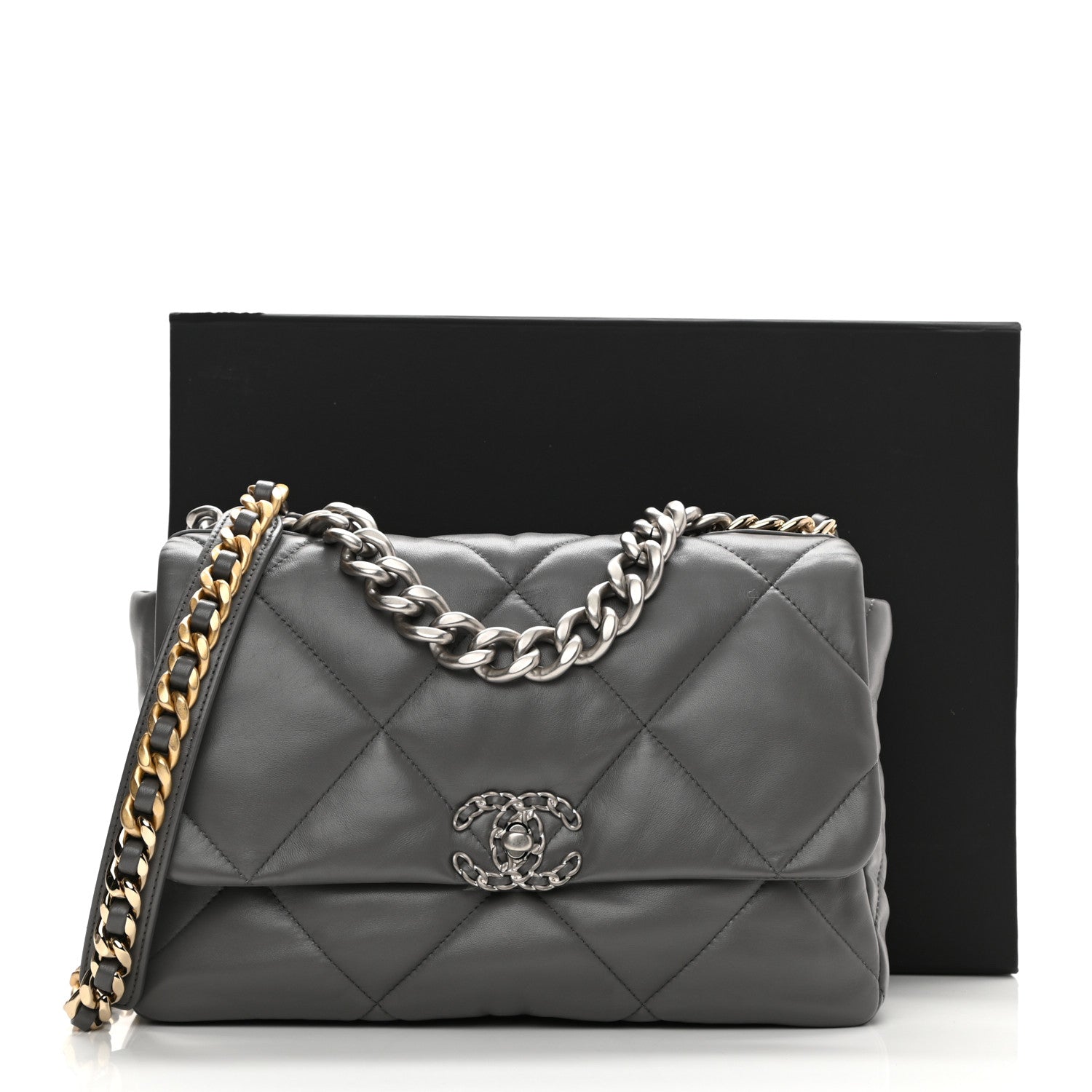 Chanel Lambskin Quilted Large Chanel 19 Flap Dark Grey 10 of 10
