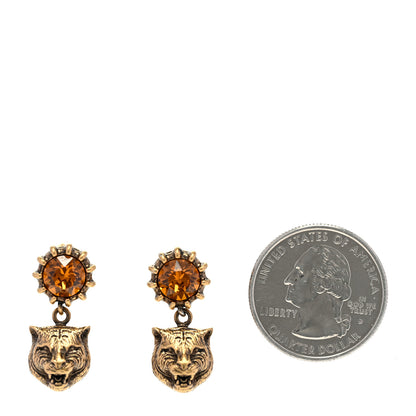 Gucci Metal Crystal Feline Earrings Aged Gold 2 of 4